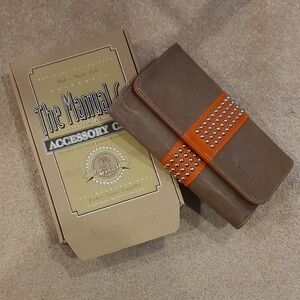 Brown and Orange Studded Leather Wallet